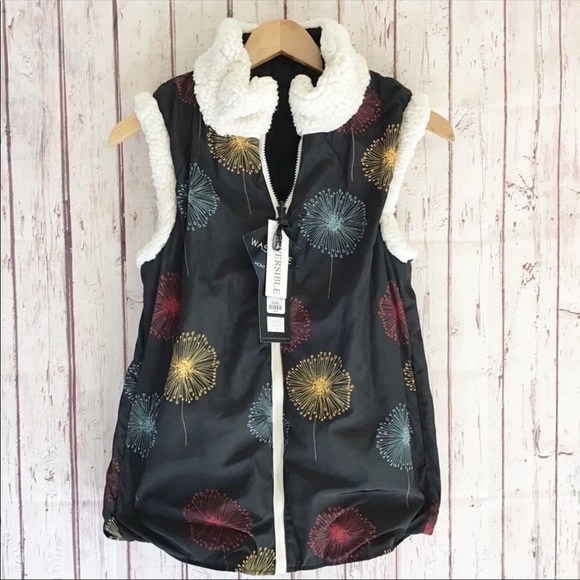 🎉HP🎉NWT Black Reversible Fleece Sherpa Trimmed Vest Sz M - Picture 6 of 12